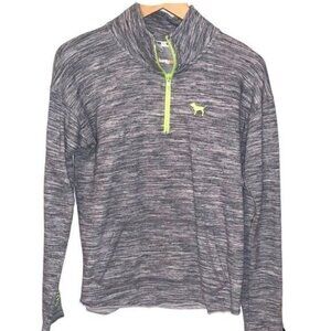 VS Pink Heather Gray 1/4 Zip Pullover Long Sleeved Sweat Shirt Size Small